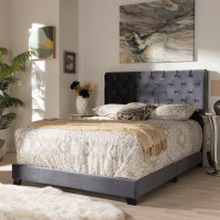Baxton Studio Candace-Grey-Full Candace Luxe and Glamour Dark Grey Velvet Upholstered Full Size Bed